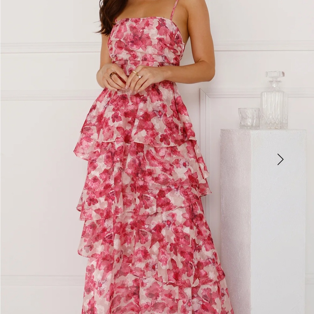Hello Molly Floral Pink Tiered Maxi Dress